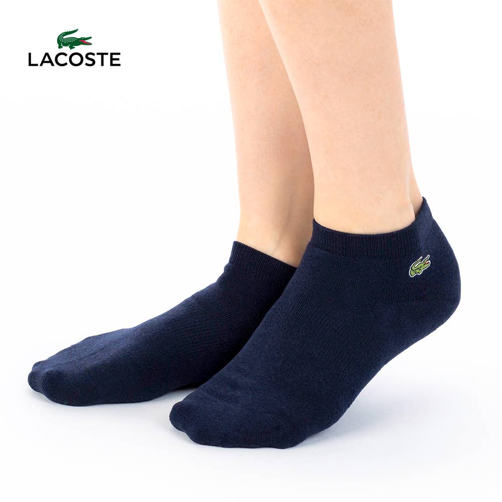 Cotton blend pile knit sneaker length socks with embroidery